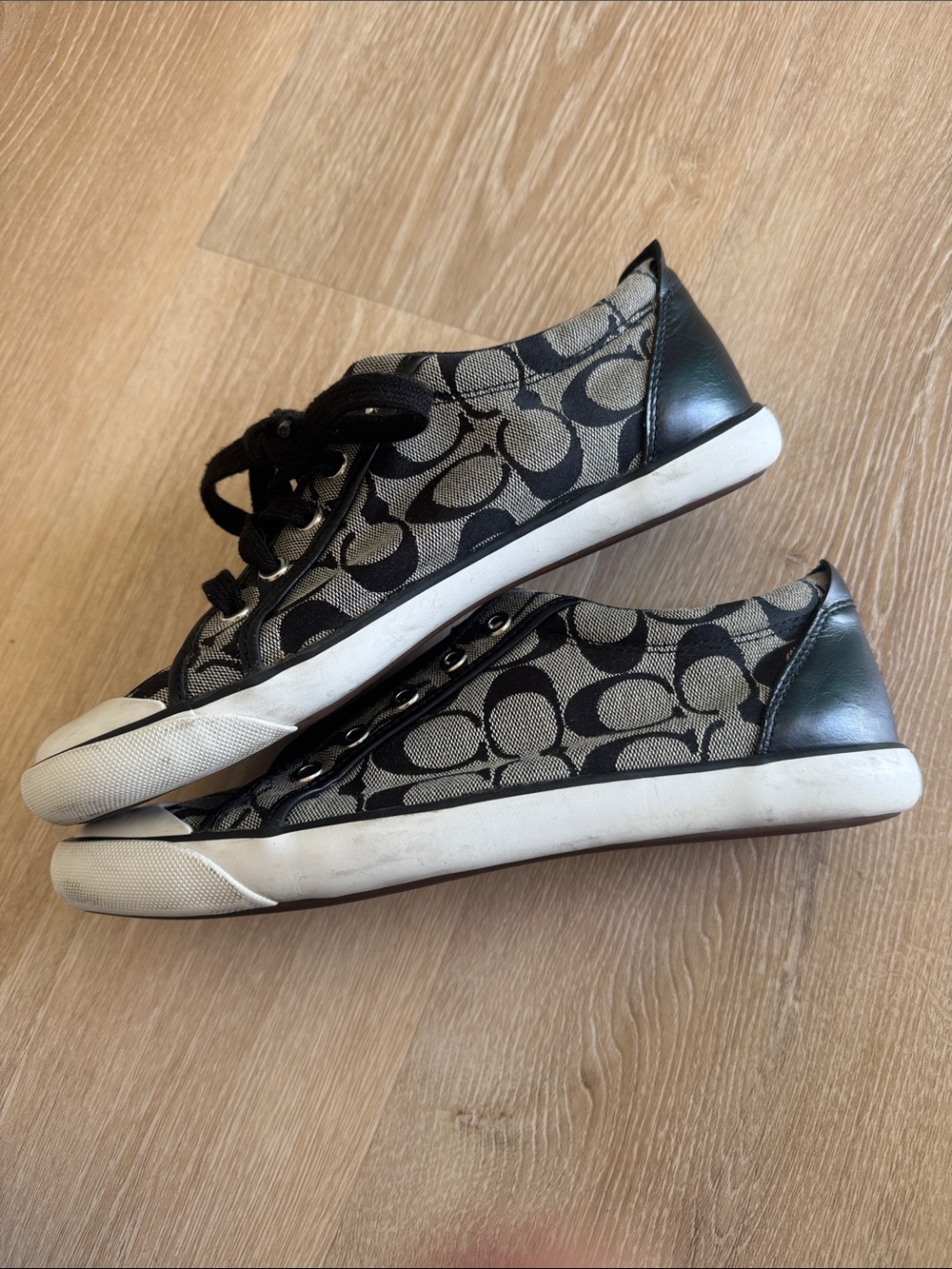 Coach Black and Cream Signature Canvas Sneakers - Picture 2 of 7